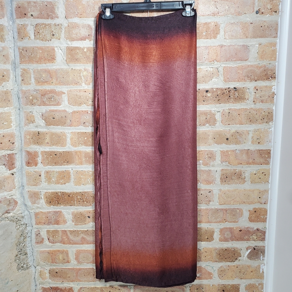 Plum, Rust & Mauve Crinkle Satin Ombre Gradient Maxi Wrap Skirt